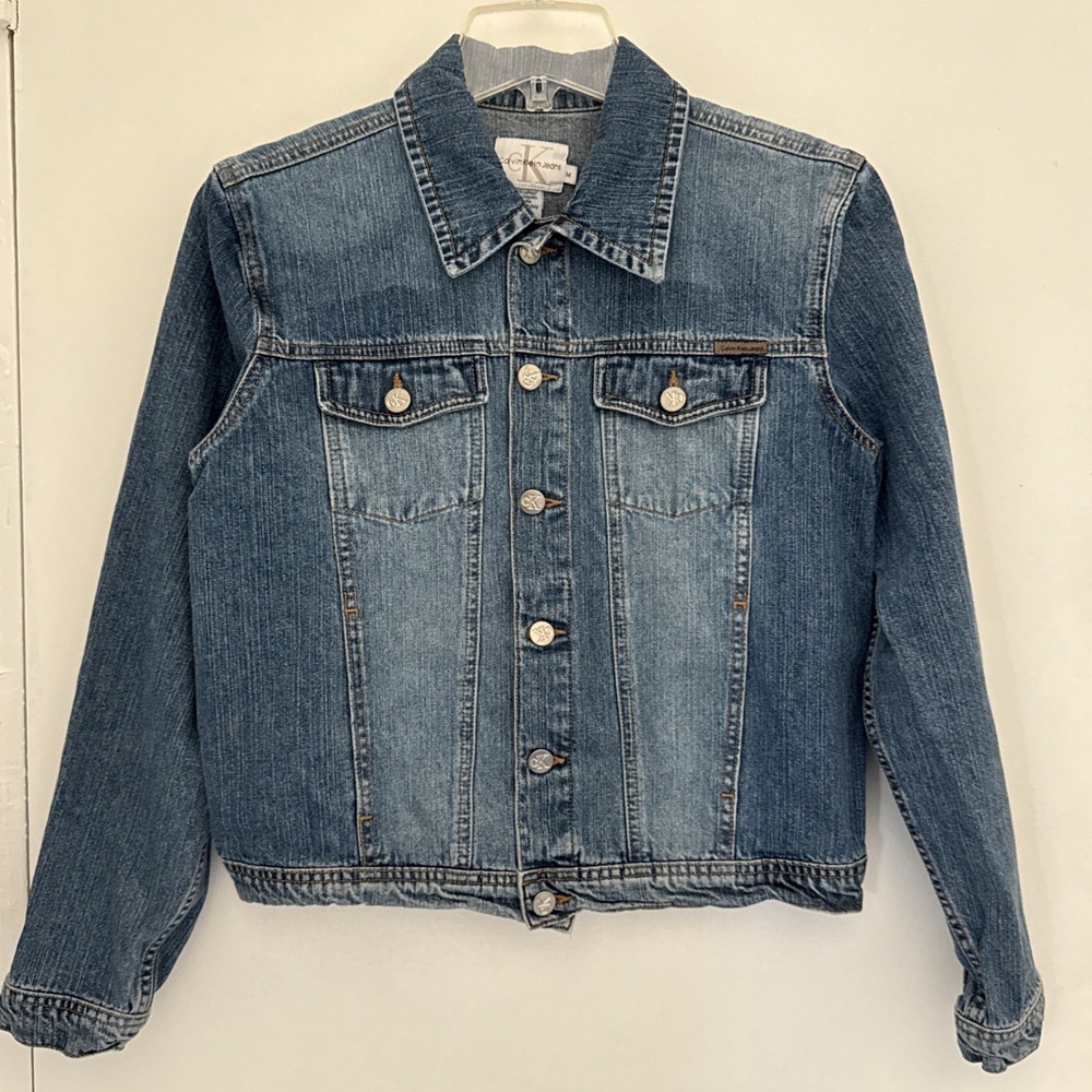 Calvin Klein Vintage 90s Denim Trucker Jacket Blue Womens Medium Streetwear